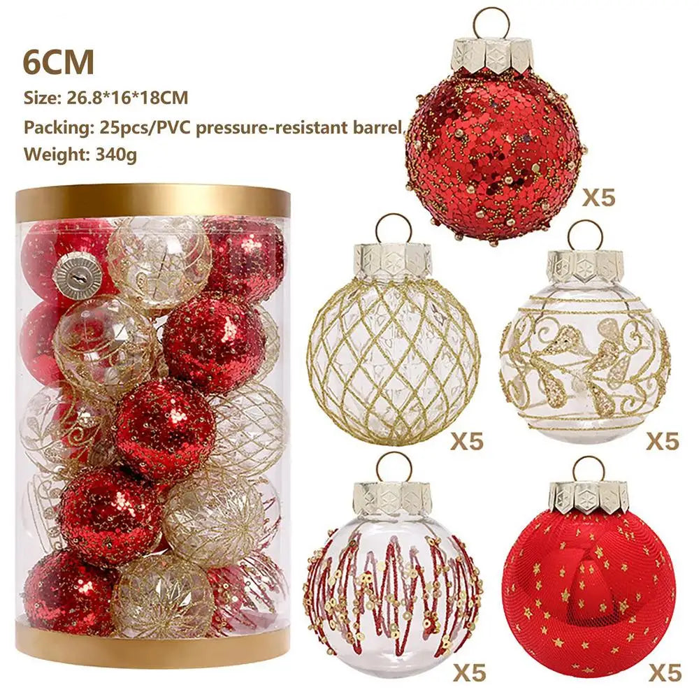 Christmas Tree Balls Hanging 25pcs Christmas Ball Ornaments Glittering Christmas Baubles PVC White Gold Ball Decorations Set