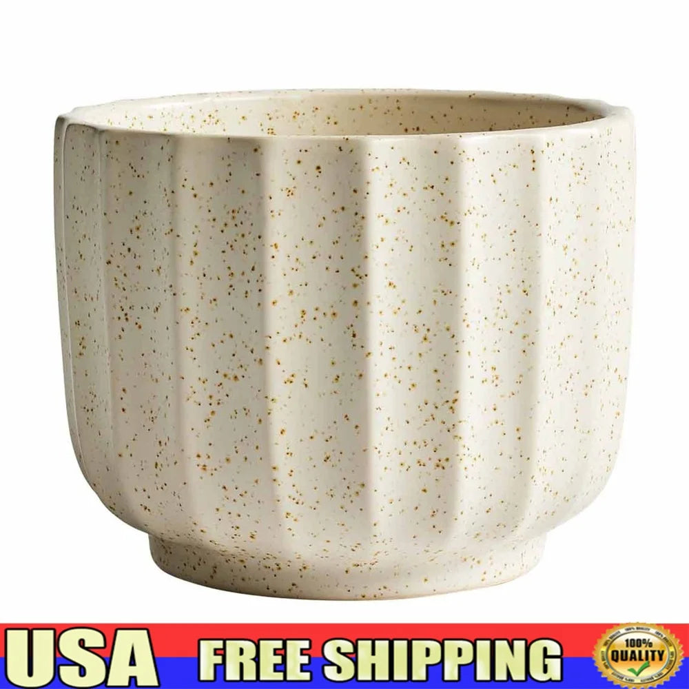 Ribbed Ceramic Vase Pot Indoor Plants Flowers Elegant Home Decor Any Room 4.5 Inch Cream White Durable Decor Accent