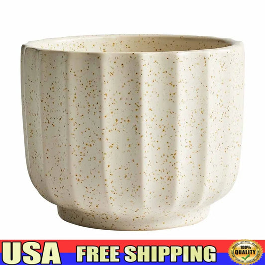 Ribbed Ceramic Vase Pot Indoor Plants Flowers Elegant Home Decor Any Room 4.5 Inch Cream White Durable Decor Accent
