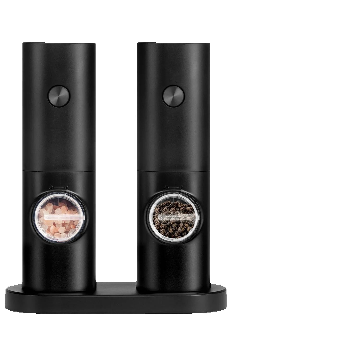 Electric Salt and Pepper Grinder Set, Adjustable Coarseness One Hand Operation, Battery Powered with LED Light and Stand,