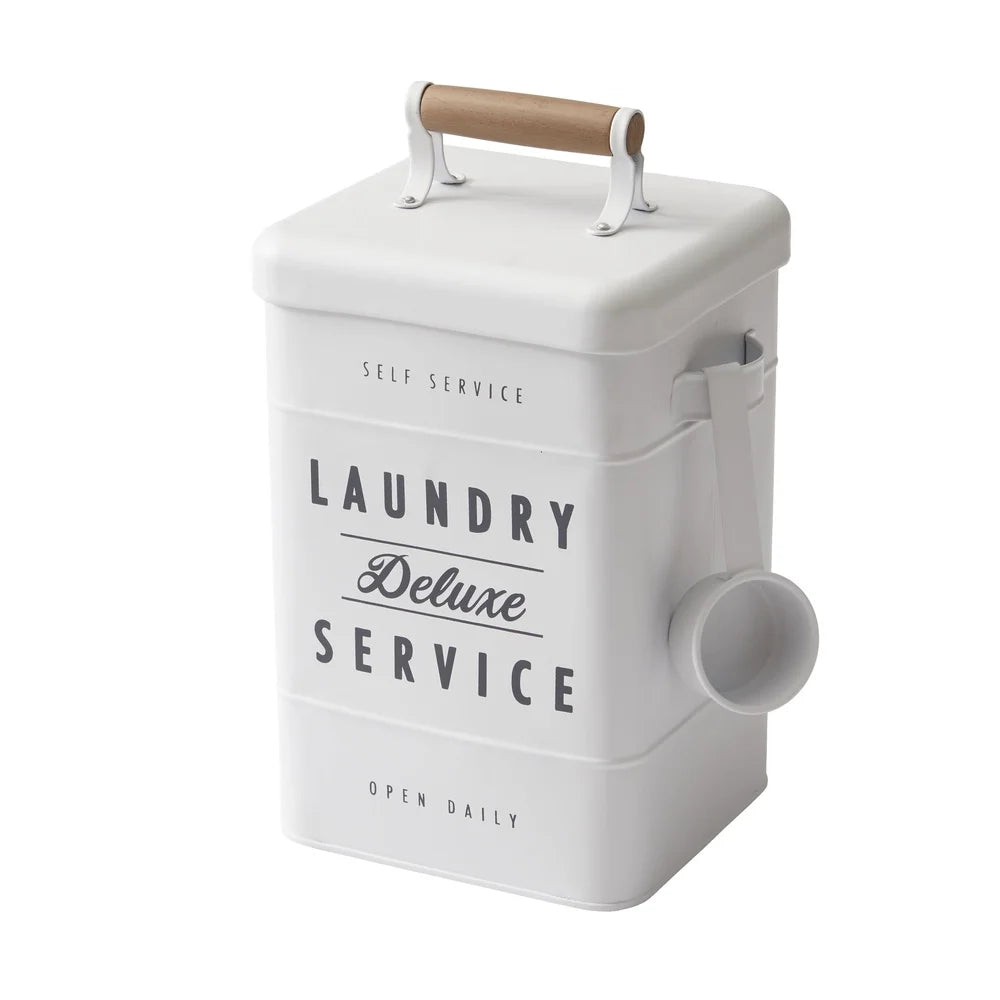 2-Piece Metal Laundry Storage Set with Natural Wood Handles Organize Laundry Powder Pods Baskets Home Farmhouse Decor
