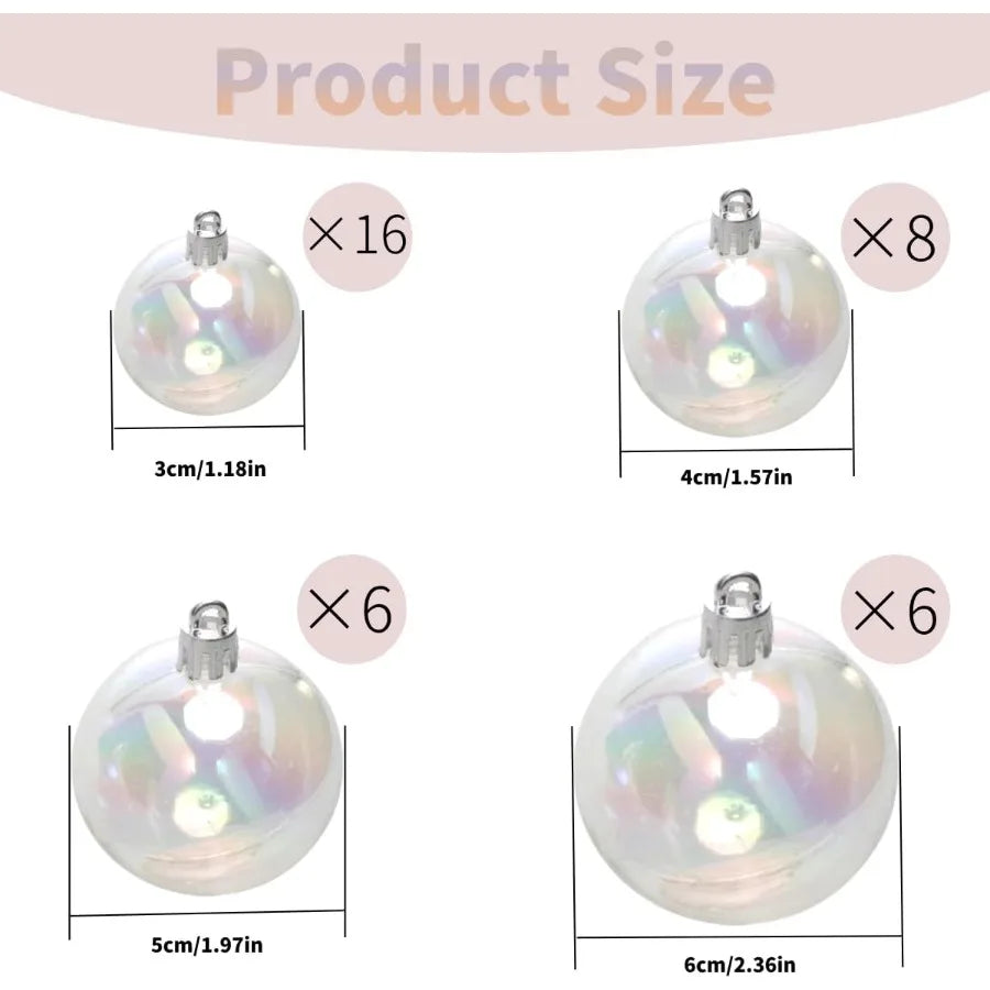 Clear Iridescent Ornaments Balls 4 Sizes Sparkly Christmas Bubble Balls for Crafts DIY Ornaments Wedding Decor and Holiday Seas