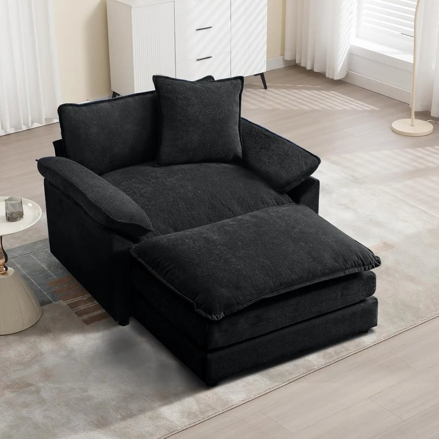Modern Oversized Chair Set of 2, Comfy Chenille Accent Chair Large Upholstered Armchair with Extra Thick and Deep Seat Lounge