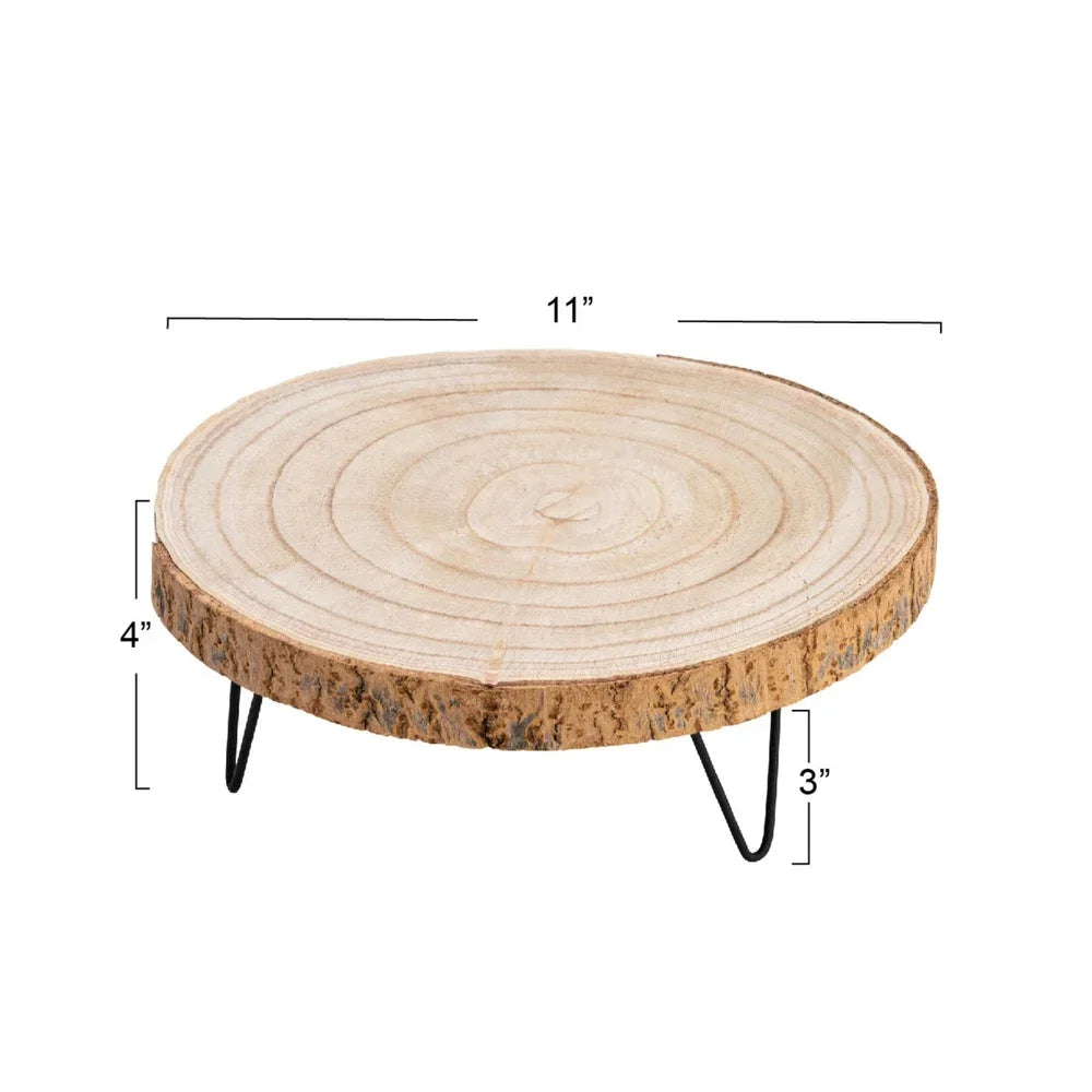 Decorative Paulownia Wood Pedestal Stand Natural Rustic Accent with Metal Hairpin Legs Home Decor Plants Candles Display