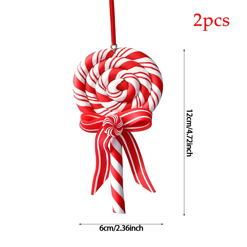 2pc 15cm Large Candy Pendant Christmas Decoration Red And White Lollipop PVC Painted Gold Xmas Tree Decora New Year Kids Gifts