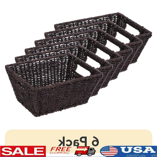 Handwoven Seagrass Storage Basket 6 Pack Rectangle Gift Basket Natural Color Woven Design Perfect Organizing Home Decor
