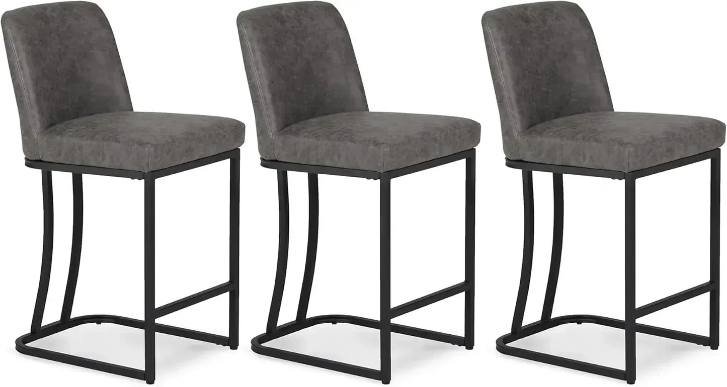 XMSJ.Counter Height 24" Bar Stools Set of 3 with Back for Kitchen Counter Modern Upholstered Barstools Faux Leather Farmhouse