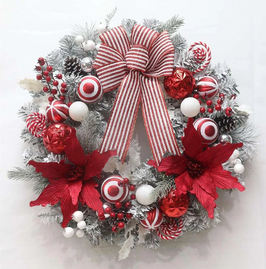 Pre-Lit Christmas Wreath for Front Door, 24 Inch Large Lighted Wreath with Xmas Balls, Christmas Wreath for Fireplace Window