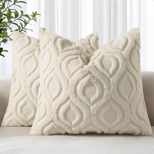 Fall Throw Pillow Covers 18x18 Inch Set of 2 Soft Plush Decorative Faux Fur Beige Solid Couch Pillow Covers Accent Farmhouse Ne