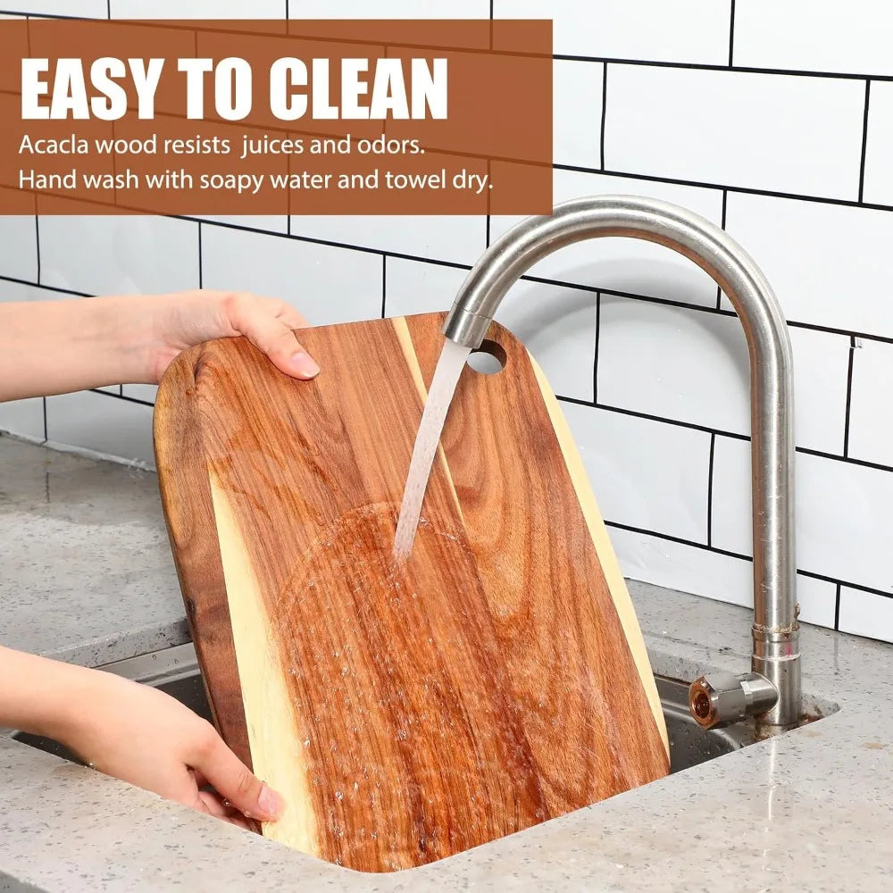 Roshtia 6 Pieces Acacia Wood Cutting Board 14 x 10 Kitchen Wooden Chopping Board Reversible Charcuterie Serving Tray Butcher Blo