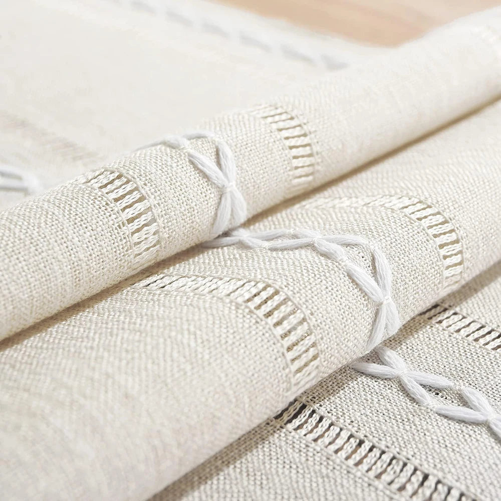 MACT Rustic Table Runner with Tassels Cotton Linen Embroidered Table Runners for Dining Table Decorations Holiday Party Wedding