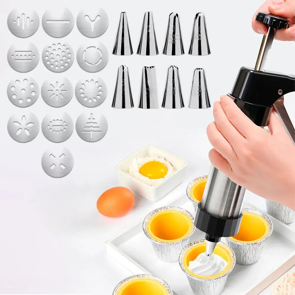 Cookie Press Gun with 13 Cookie Discs+8 Icing Nozzles DIY Cookie Maker Deluxe Cookie Maker for Making and Decorating Cookies