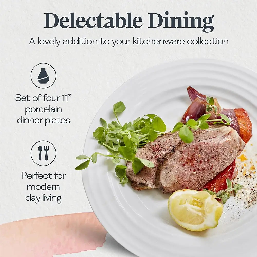 Sophie Conran White Dinner Plates | Set Of 4 | Dinner, Pasta, And Appetizer Plates | 11 H | Made From Porcelain | Microwave And