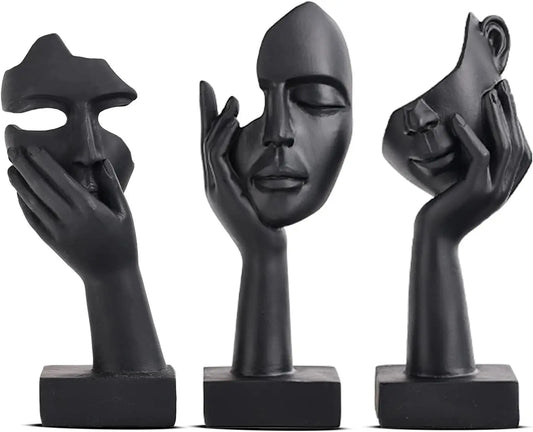 3 Pcs Thinker Small Statue Set - Black Art Abstract Home Accent Figurines for Woman Apartment Counter Decor (3 Pcs Black, 6")