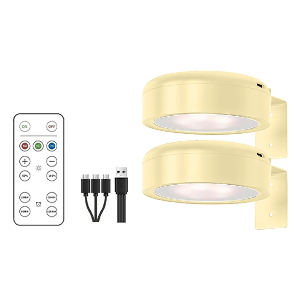 LED Wall Sconces Light Touch Control Remote 3 Colors & RGB LED Spotlight Wall Lights Wireless Picture Light Recharge Night Light