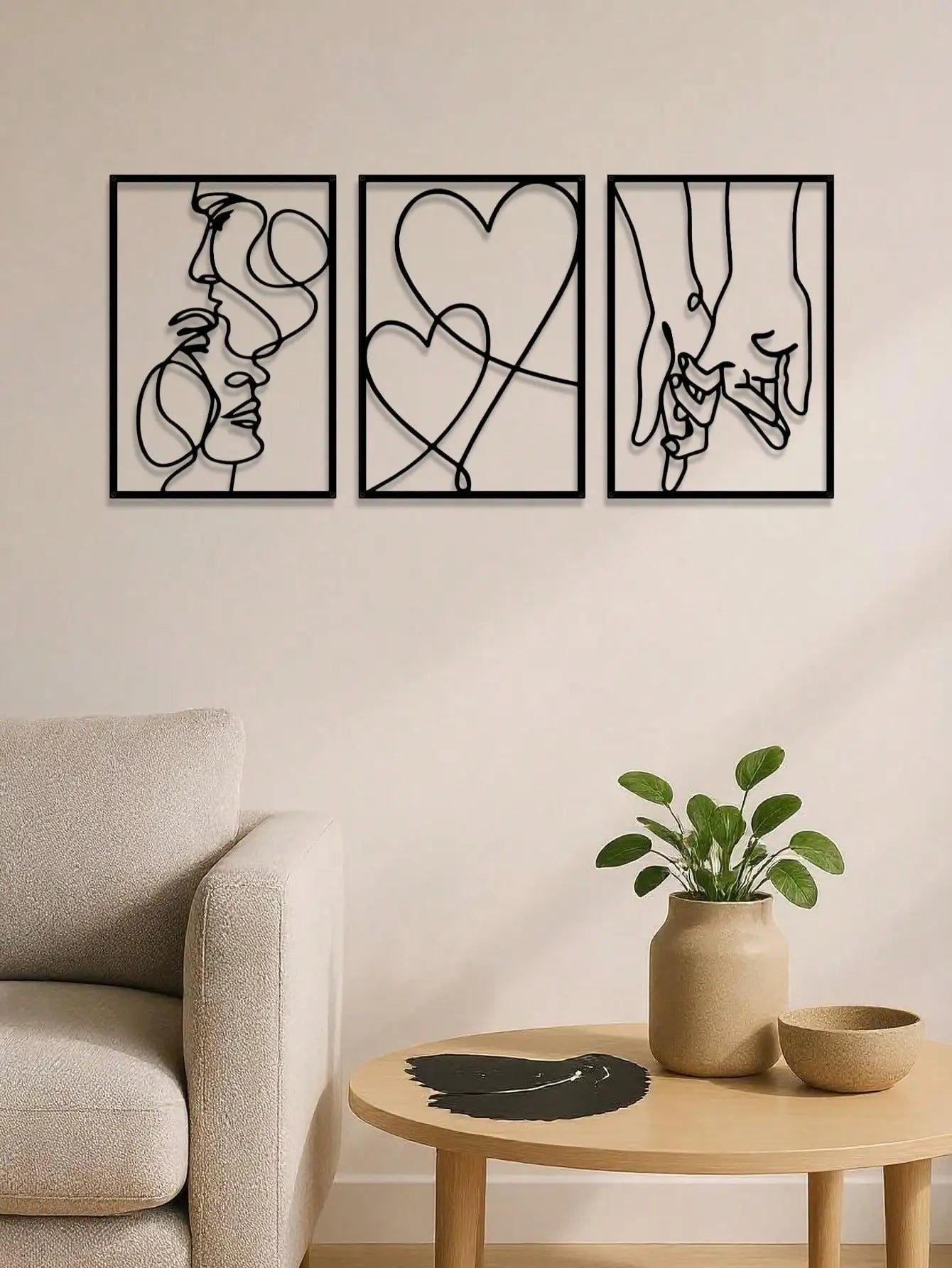 "3-Piece Romantic Metal Wall Art Set – Minimalist Couple Silhouette & Love Drawings | Decor for  Room| Ideal Couple Gifts"
