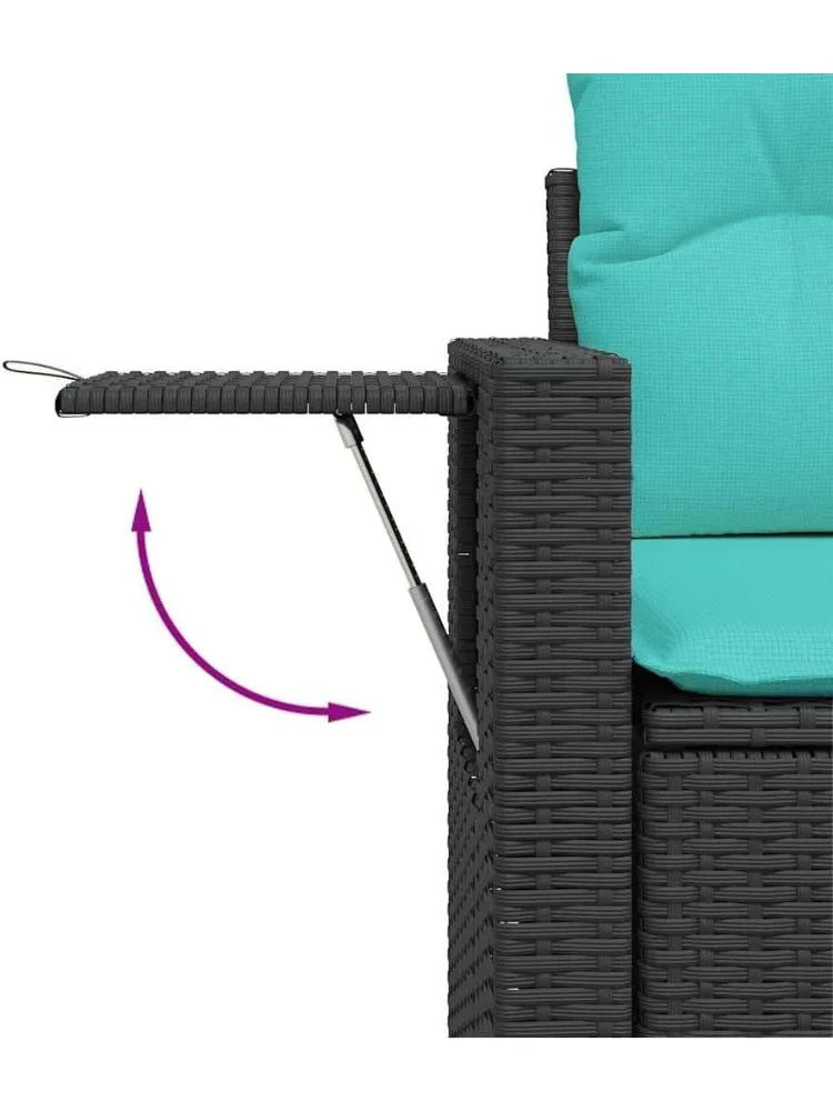 Sofa Set with Cushions Black Poly Rattan Patio Couch Outdoor Furniture for Deck Backyard