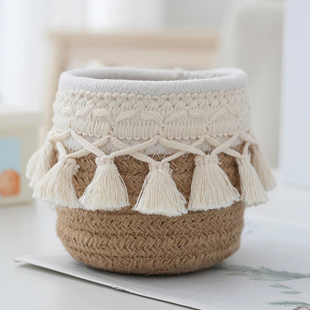 Comb Brushes Mini Storage Basket Boho Cosmetic Brushes Storage Makeup Brushes Container for Vanity Desktop Bathroom