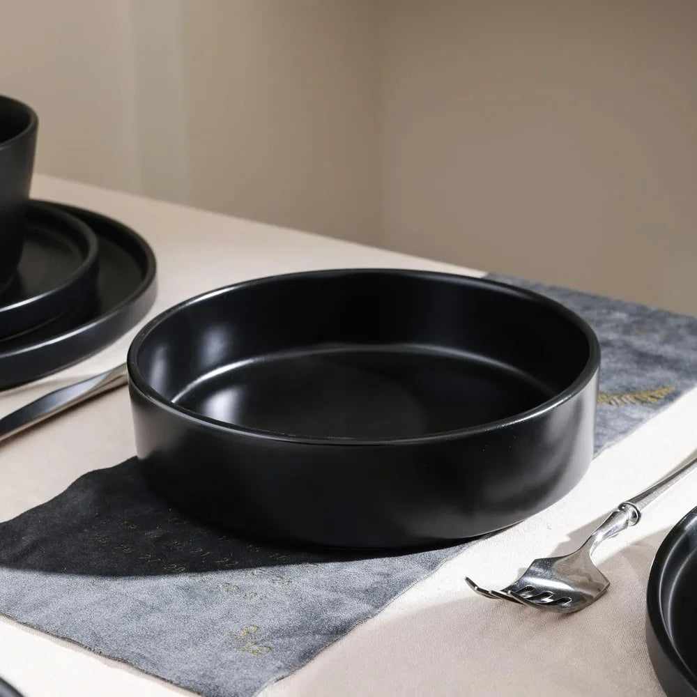 Celina Modern Stoneware 16-Piece Dinnerware Set: Cereal Bowls, Dinner Plates, and Plate-Bowl Combo