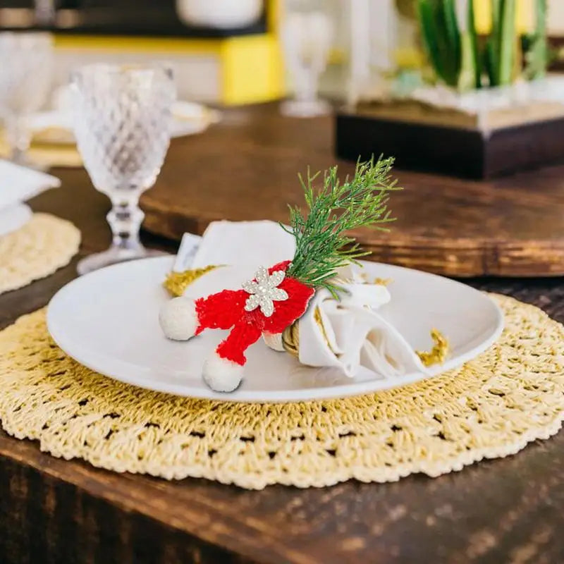 Christmas Napkin Rings Set Party Dinner Table Decor Napkin Rings Christmas Hat Scarf Pine Needles Napkin Rings Set Of 6 Dining