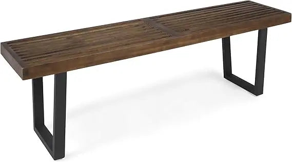 JOA Patio Dining Bench, Acacia Wood with Iron Legs, Modern, Contemporary, Dark Brown and Black