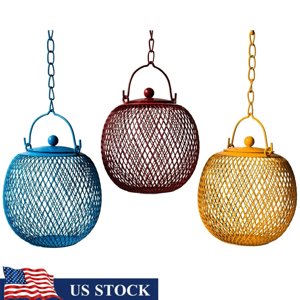 3Pc Squirrel Proof Bird Feeder Hopper MultiColor Mesh Design Easy Attach Outdoor Birdwatching Wild Bird Feeding Station