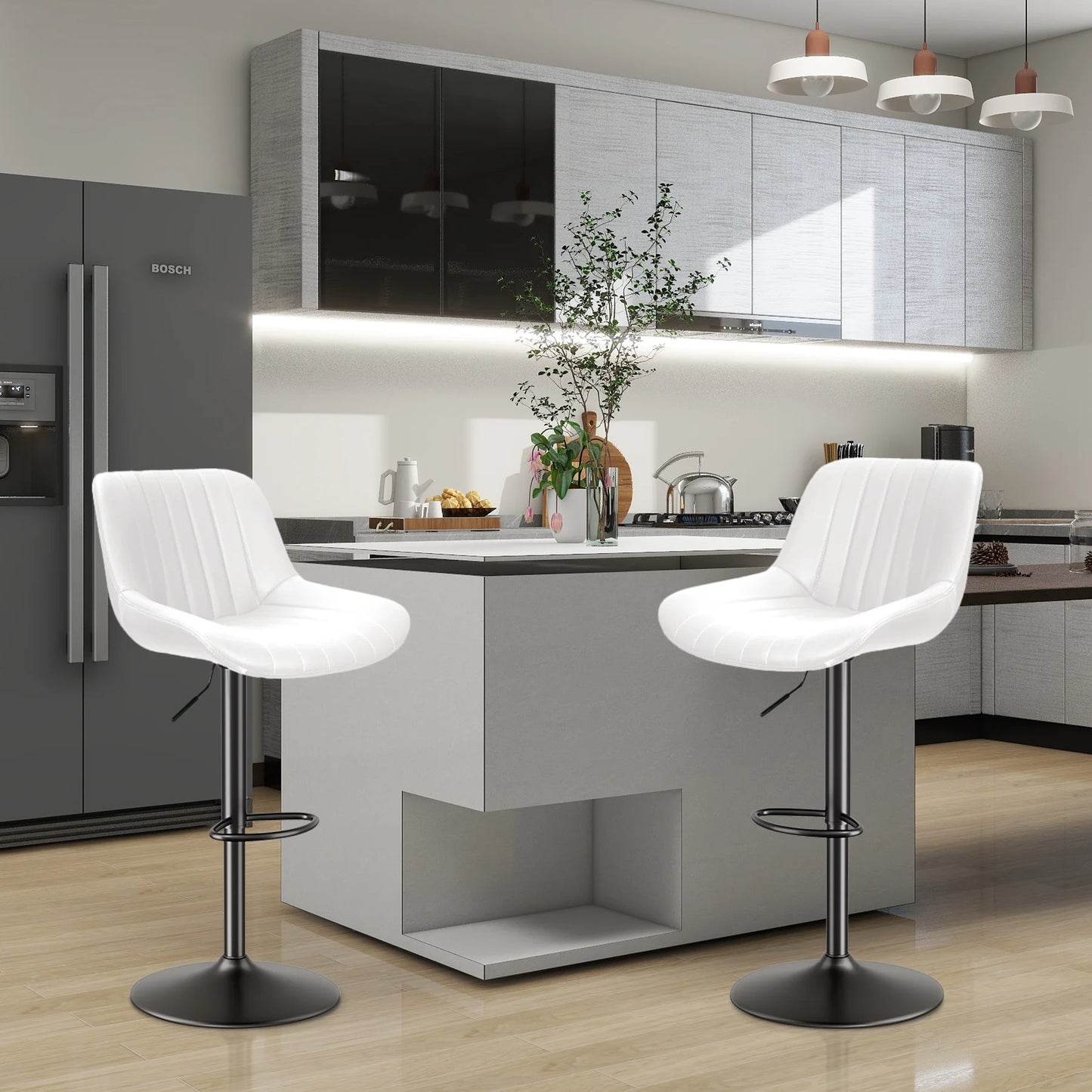 Bar Stool 2-Piece Set, Adjustable Modern Rotating Bar Stool with Backrest, Counter High Performance Fabric Island Chair