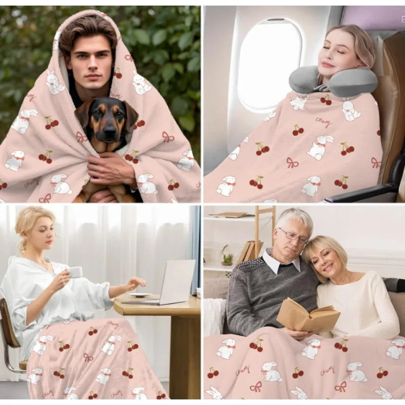 Easter bunny cherry throw blanket, perfect gift for kids, teens and women, perfect for preppy Easter decoration