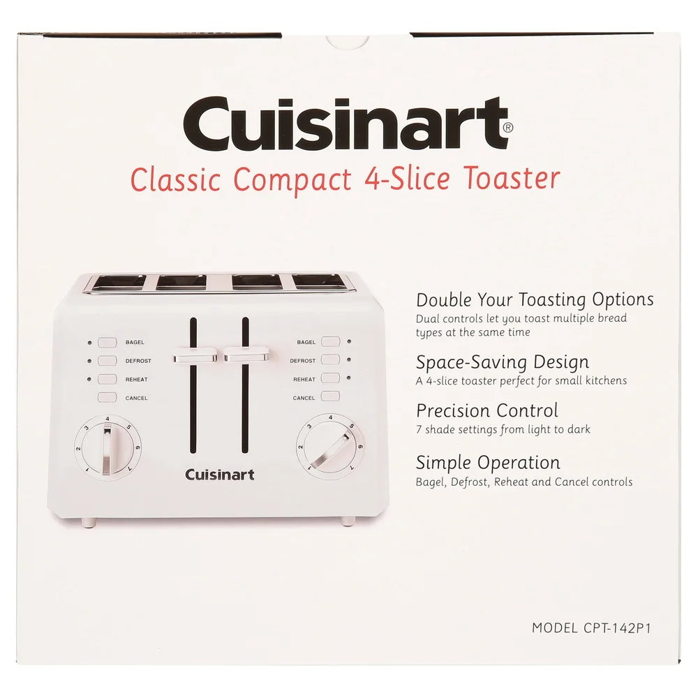 4 Slice Compact Toaster with High Lift Carriage Dual Controls 7 Shade Settings Reheat Defrost Bagel Function Slide Out Crumb