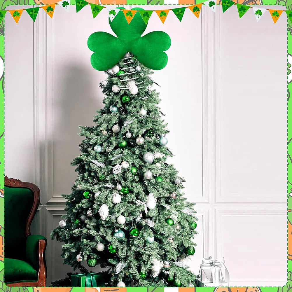 St Patricks Day Tree Topper with Metal Base Lucky Shamrock Tree Topper Clover Tree Decoration for Holiday Party Supplies Gift