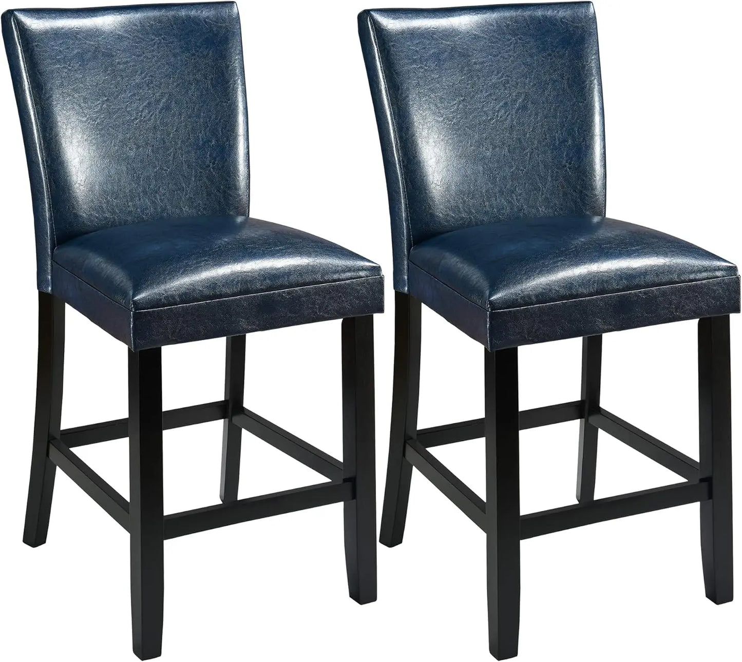 Counter Bar Stools Set of 2,24 inch Seat Height Faux Leather Kitchen Barstools with High Backrest,Armless Upholstered Bar Chairs