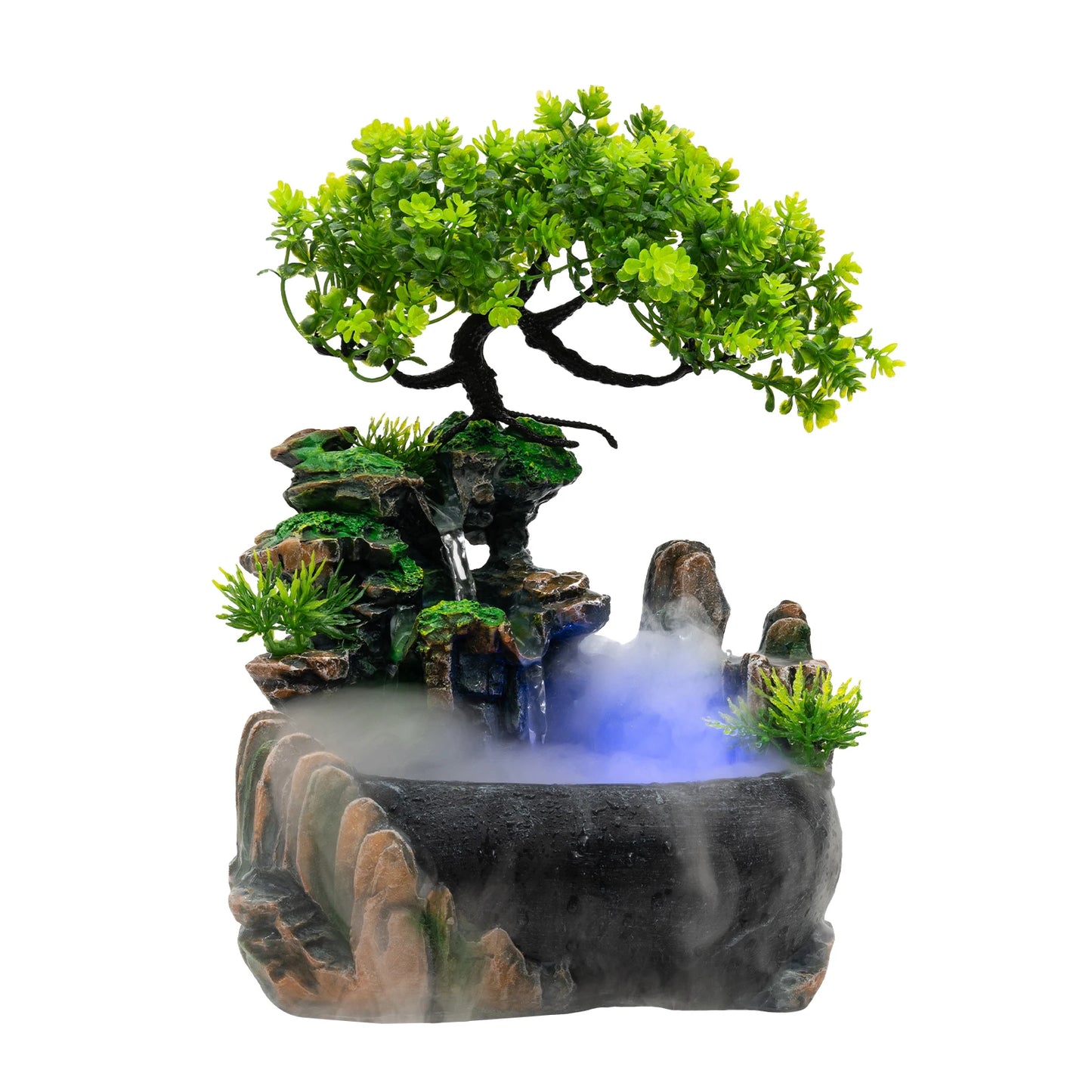 Desktop Water Fountain LED Light Mist Fog Maker Resin Tabletop Decor for Home Office Relaxation Stress Relief Gift Idea