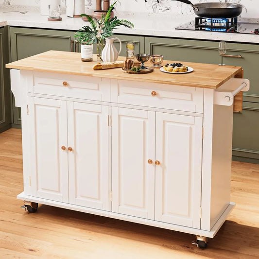 51.2'' Rolling Kitchen Island with Drop Leaf - Kitchen Carts on Wheels with Storage, Towel Rack, Drawers Island Table for Kitche