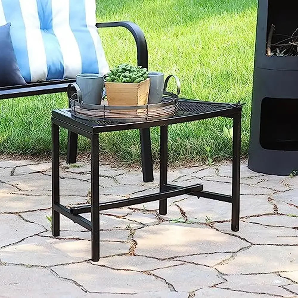 Black Metal Mesh Fire Pit Bench Set of 2 Curved Design Outdoor Campfire Seating Lightweight Alloy Construction 23"x13"x16
