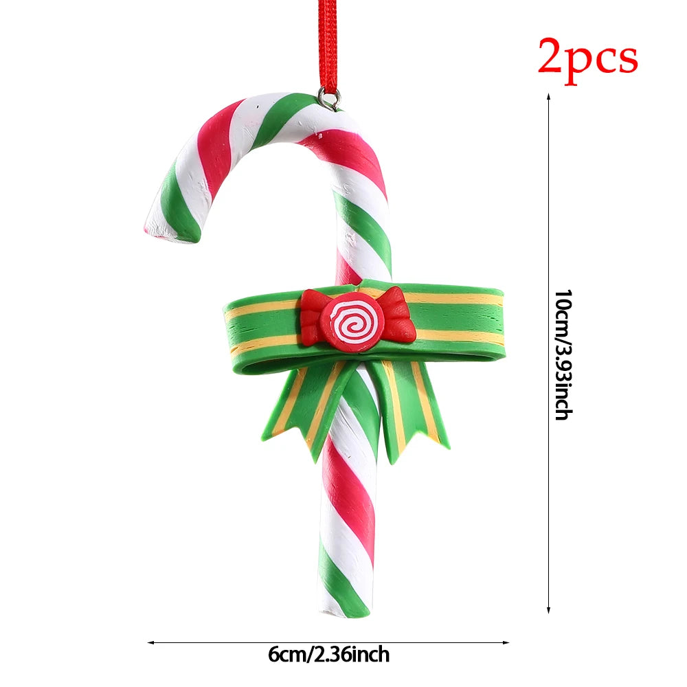 2pc 15cm Large Candy Pendant Christmas Decoration Red And White Lollipop PVC Painted Gold Xmas Tree Decora New Year Kids Gifts