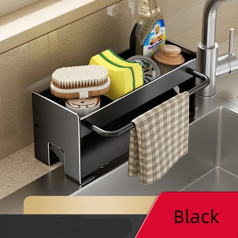 Kitchen Sink Sponge Holder Drain Rack Faucet Storage Soap Drainer Towel Rack Shelf Organizer Accessories