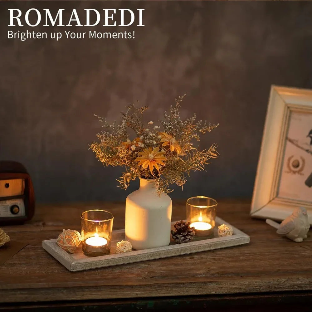 wooden decorative tray candle holder - 13.5 inch wood long narrow tray home decor small rustic farmhouse centerpieces trays for