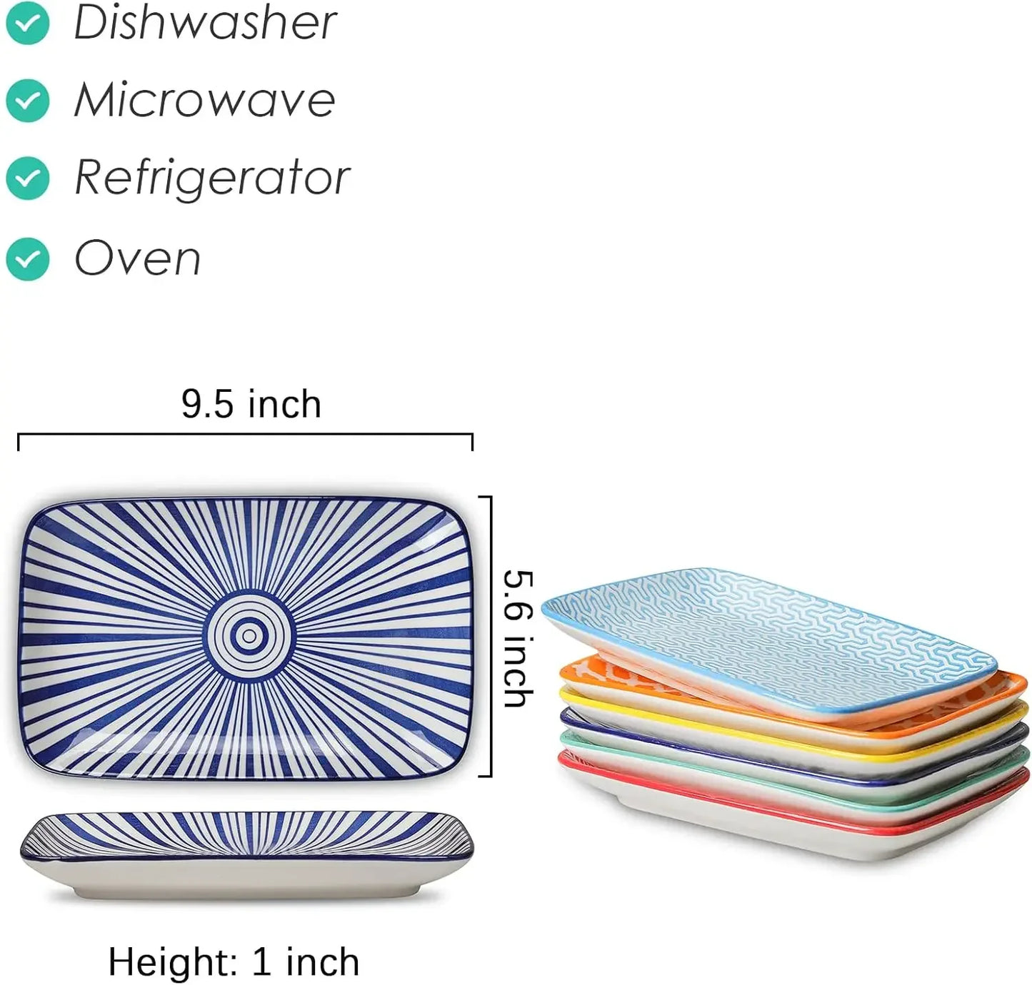 Ceramic 9.5 Inch Large Rectangular Salad Plates, Dinner Plates, Pasta Dessert Plates Serving Platters and Trays for Appetizer