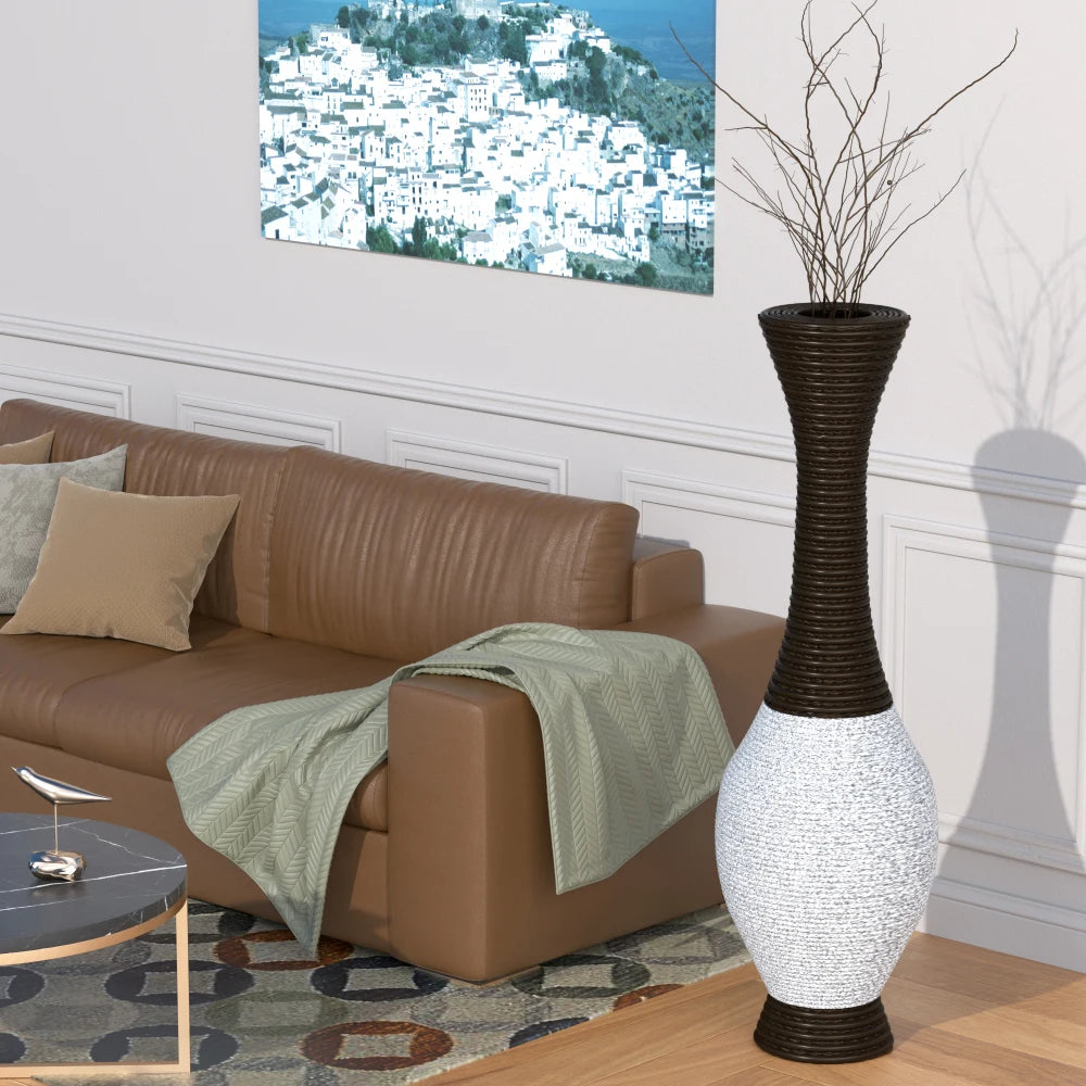 39-Inch Tall Standing Designer Floor Vase Durable Artificial Rattan Elegant Tone Dark Brown Finish Ideal Decor Accent