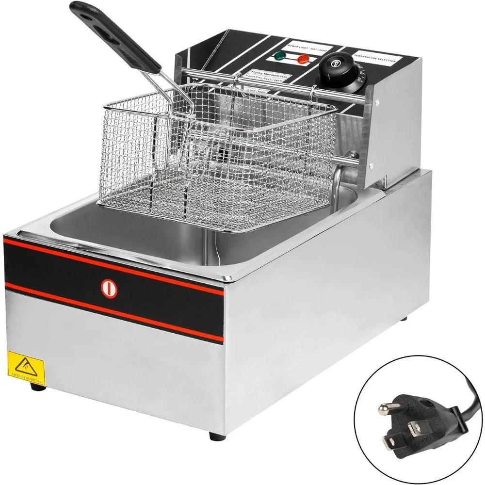 Professional 6-Liter Tabletop Electric Deep Fryer, 2500W, with Frying Basket for Restaurant Kitchen Use