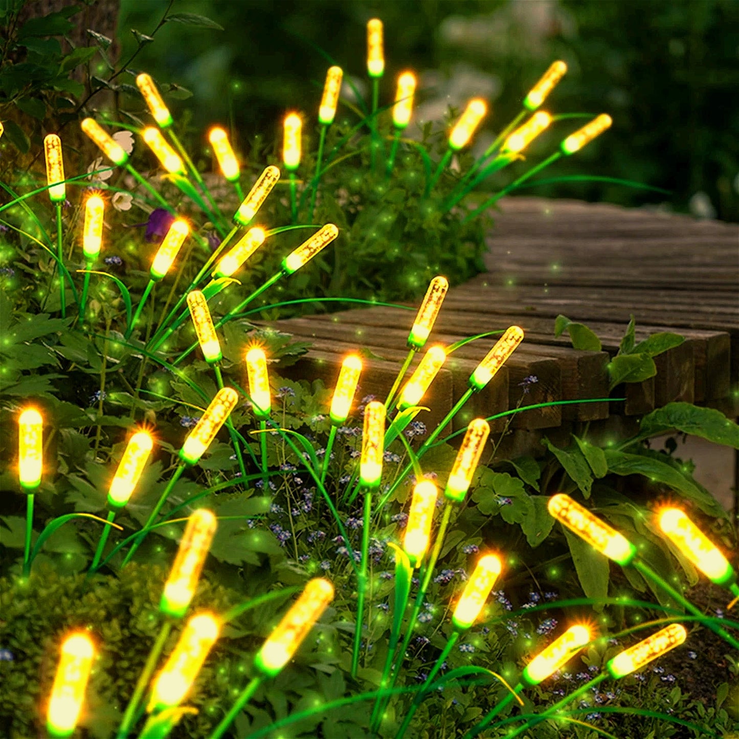 4/8 Set Solar Cattail LED Lights - Outdoor IP44 Waterproof, Auto-On Dusk, Swaying Firefly Glow, Garden Porch Holiday Decor