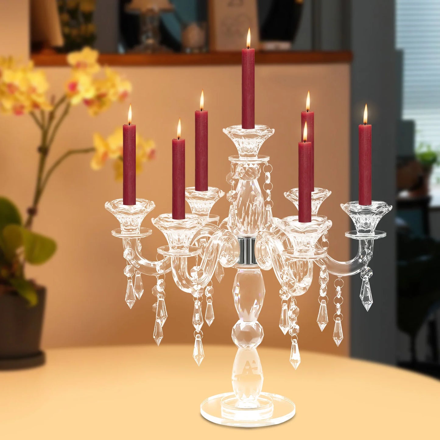 7-Arm Elegant Crystal Candelabra – Sturdy Candle Holder with Stable Base, Ideal for Weddings, Dinners & Home Decor