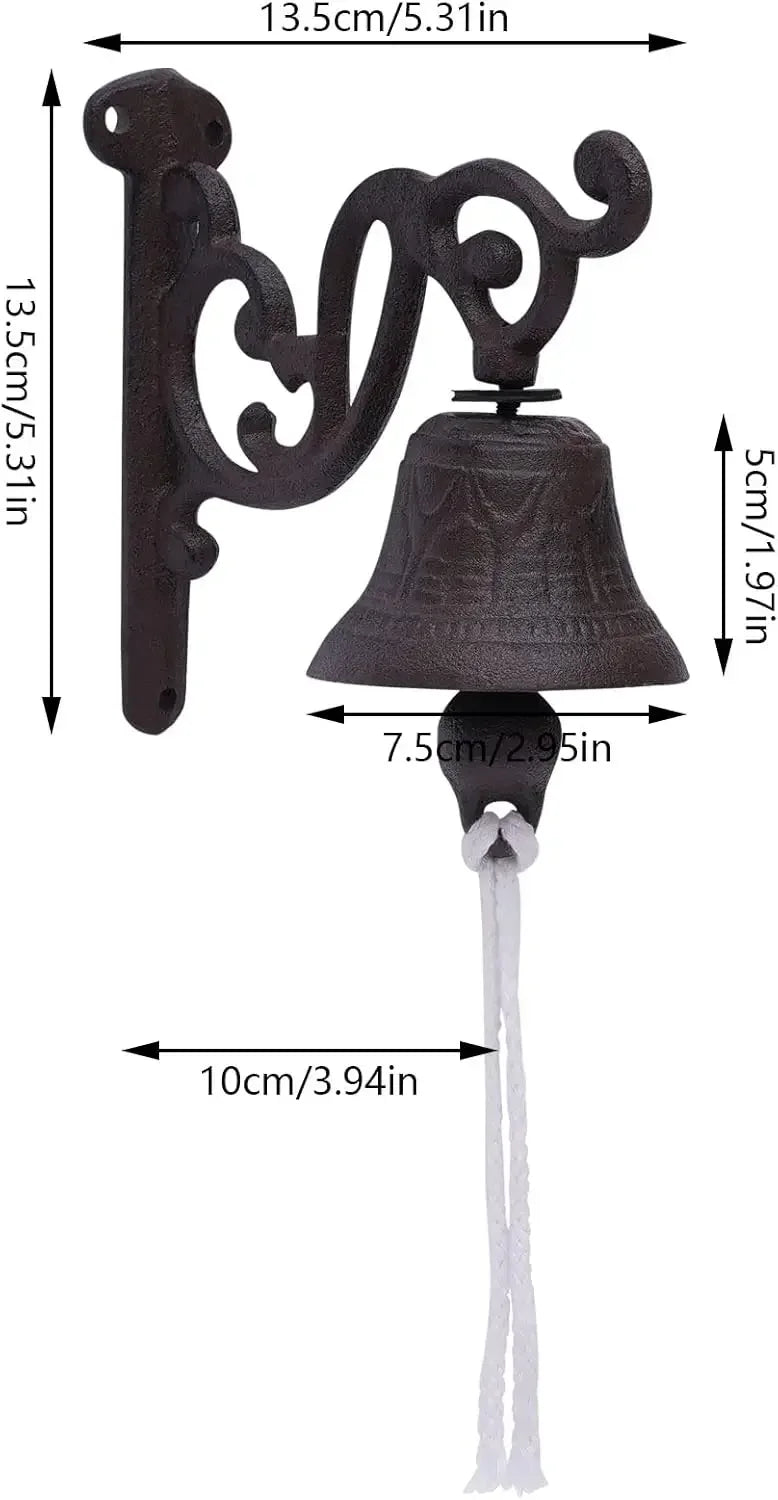 Cast Iron Door Bell, Wall Mounted Captains Bell Doorbell Hanging Ship Bell for Door Restaurant School Garden 13.5x13.5cm Black