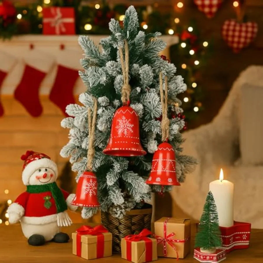 3 Set Christmas Snowflake Cow Bells Decor Large Red Metal Bell Ornaments for Rustic Holiday Outdoor Home Decoration Winter Wind