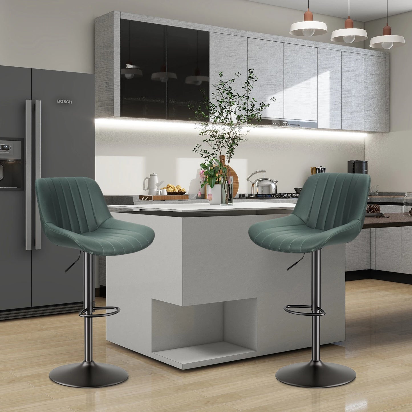 Bar Stool 2-Piece Set, Adjustable Modern Rotating Bar Stool with Backrest, Counter High Performance Fabric Island Chair