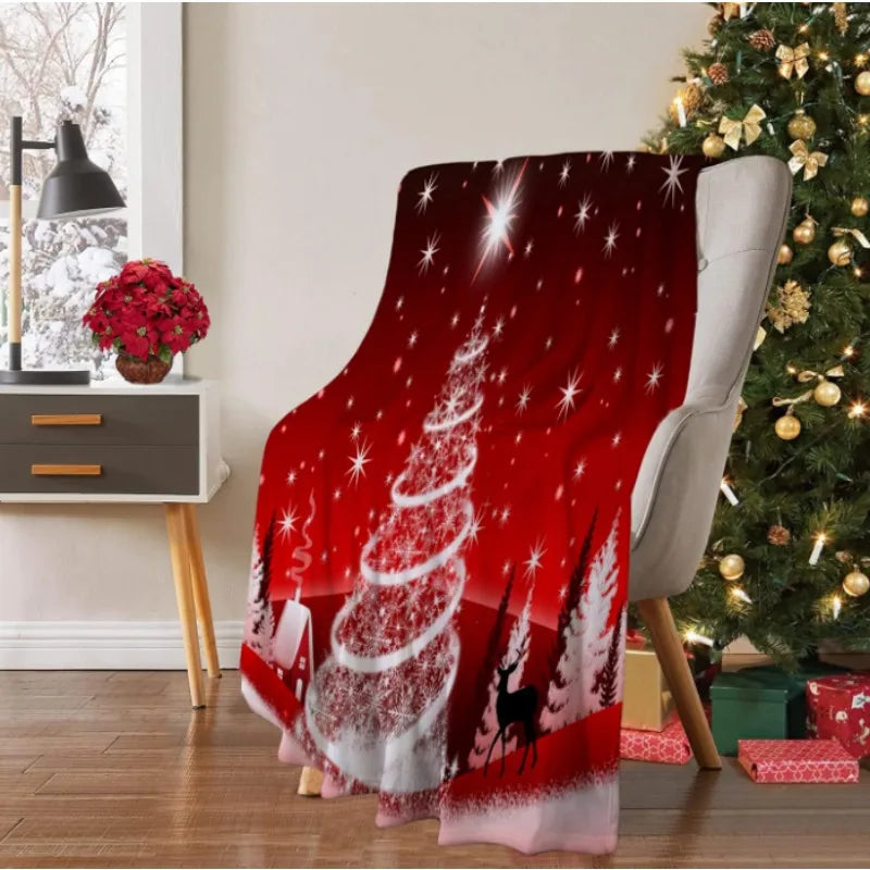 Christmas tree deer blanket holiday blanket warm and comfortable blanket, suitable for sofa home decoration