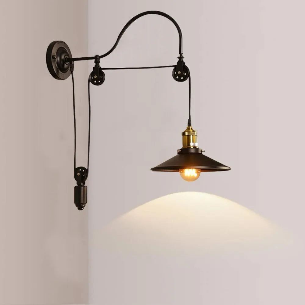 Industrial Wall Sconces Wall Mount Light Fixtures Gooseneck Wall Light Fixture Adjustable Pulley Wheel Wall Mounted Lamp