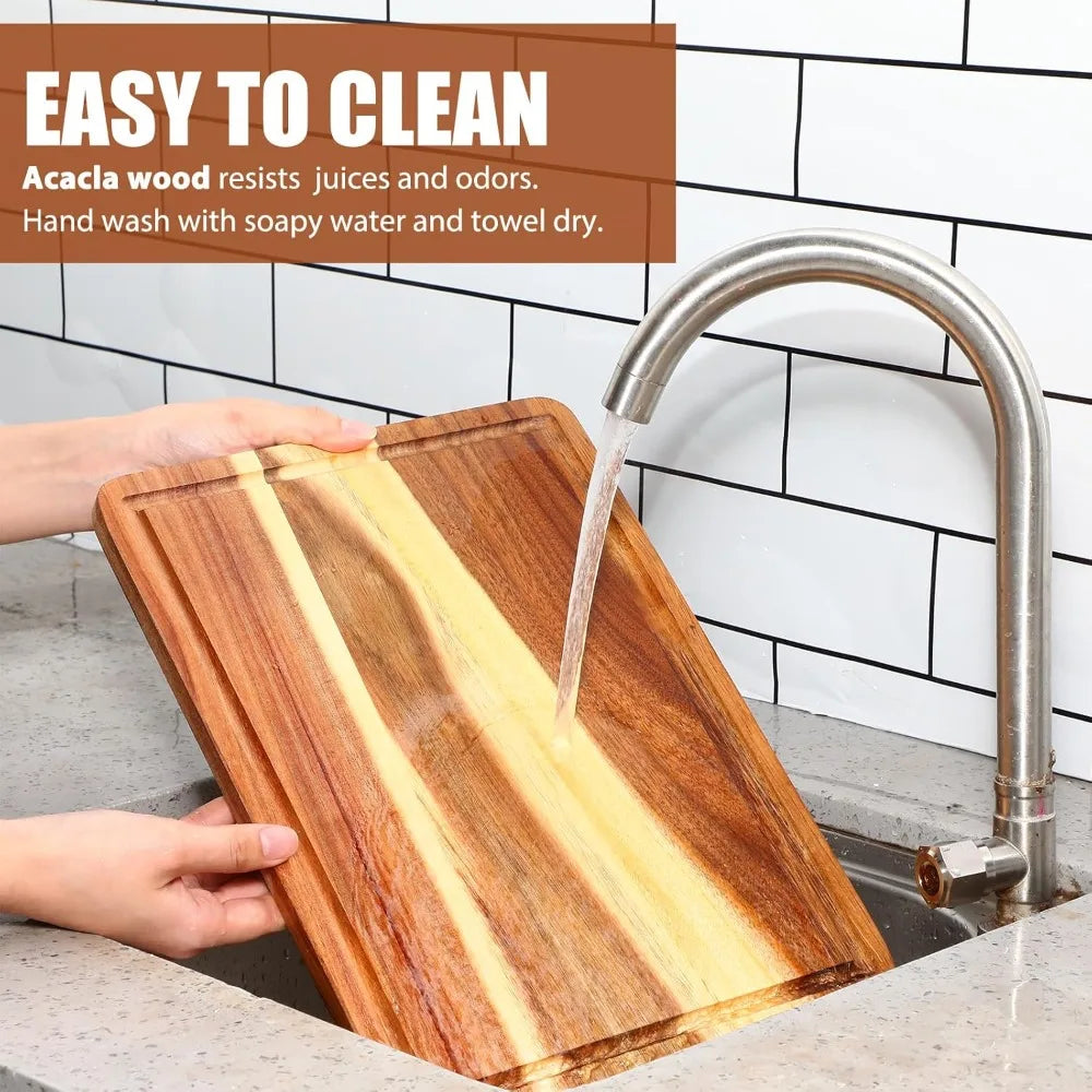 Roshtia 6 Pieces Acacia Wood Cutting Board 14 x 10 Kitchen Wooden Chopping Board Reversible Charcuterie Serving Tray Butcher Blo