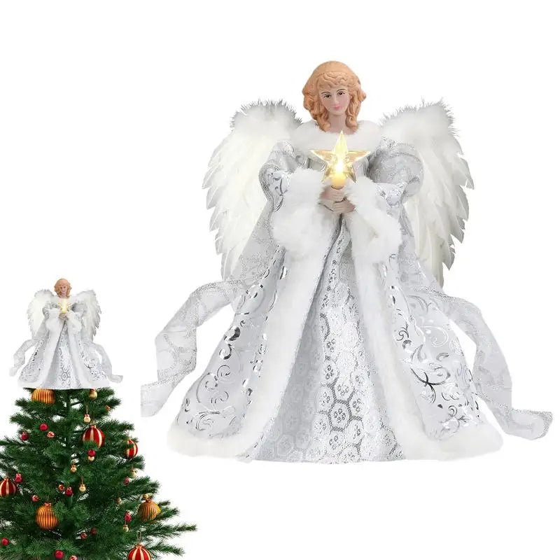 Christmas Tree Topper Angel Fairy with Lights Three-dimensional Christmas Tree Top Decoration Ornament Christmas Decoration