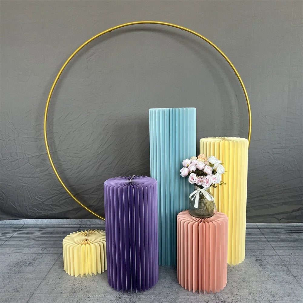 Paper Folding Cylinder Display Rack for Wedding Birthday Party Decor Dessert Table Cake Stand Home Ornaments Ramadan Decoration